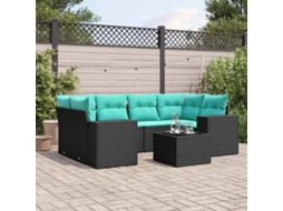 Vidaxl Conjunto De Sofá De Jardim Com 7 Peças E Almofadas Em Rattan Sintético Preto
