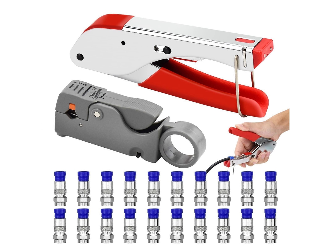 Kit De Alicates De Crimpado Com 20 Conectores F Herramientas De Compresión Para Cabo Coaxial Rg59 Rg6 Alicates De Pelado E Chave Allen
