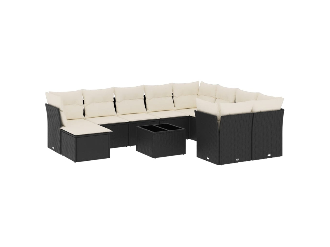Conjunto de 11 Sofás de Jardim com Almofadões Vime Pe Preto MAISON EXCLUSIVE