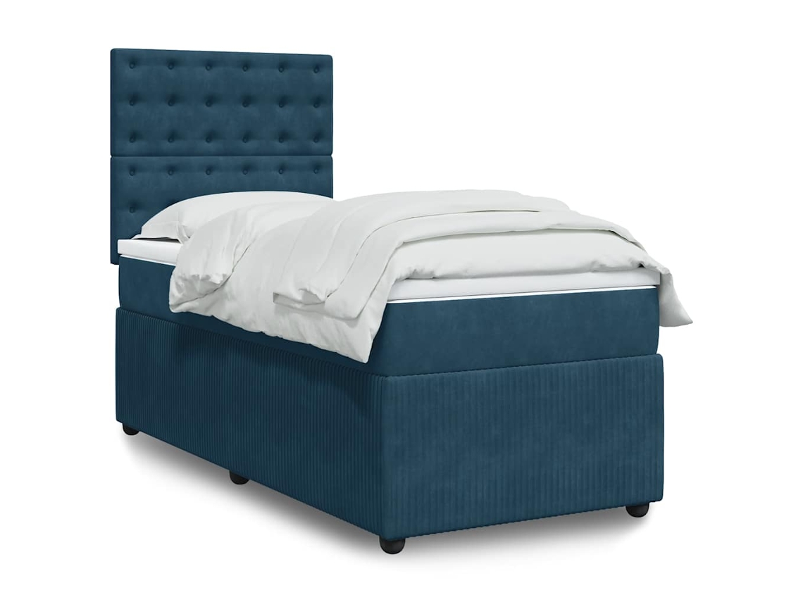 Vidaxl Cama Com Molas/colchão 100x200 Cm Veludo Azul-escuro