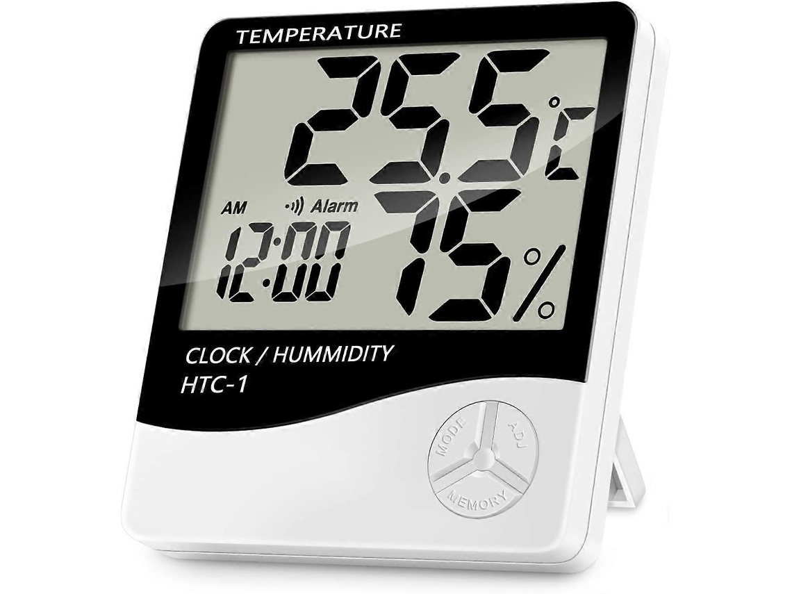 Higrômetro De Taquímetro Digital Interno, Medidor De Temperatura Ambiente Preciso Monitor De Umidade Com Despertador - Branco