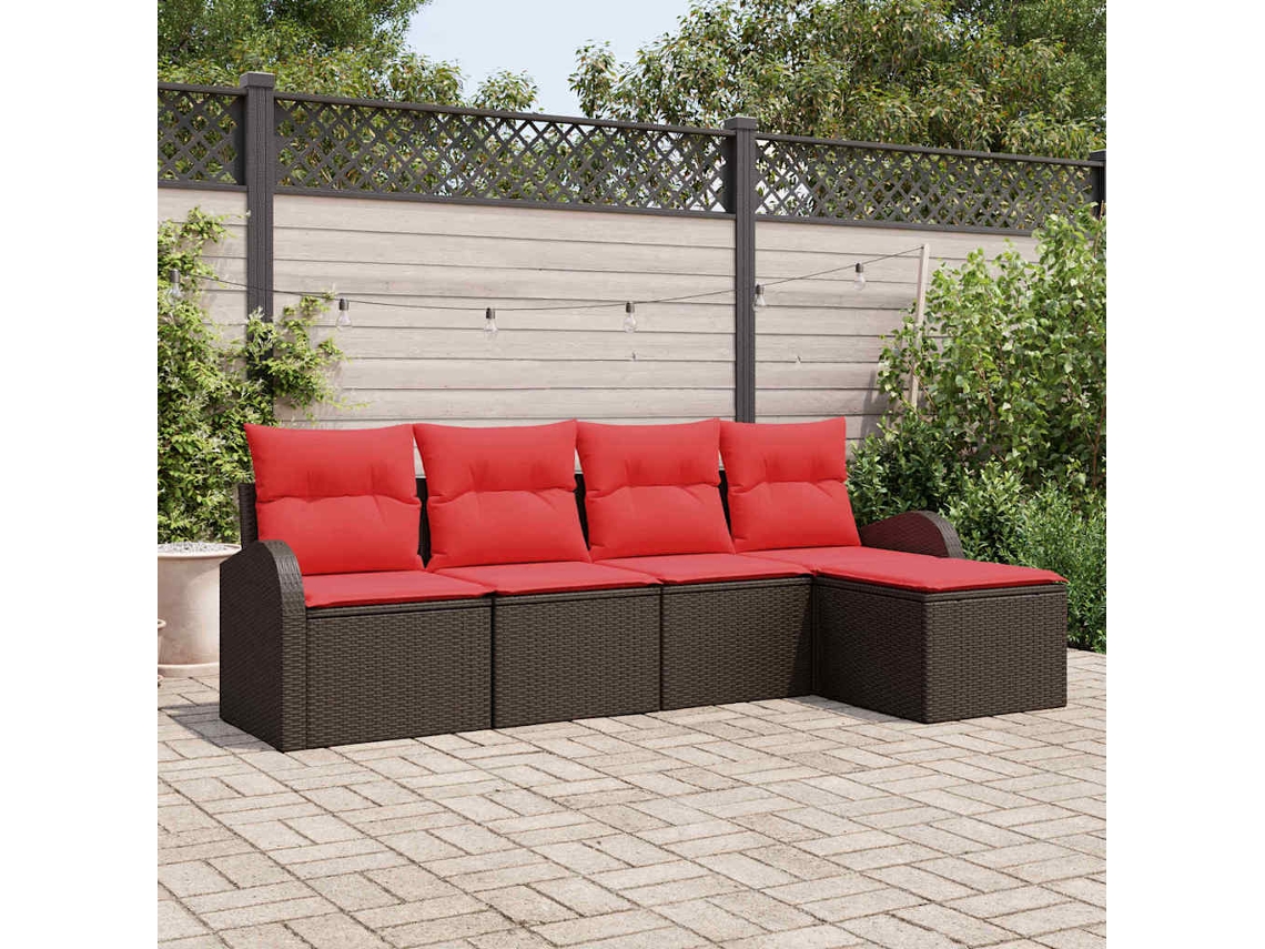 Vidaxl Conjunto De Sofás Com Almofada 5 Pcs Marrom E Vermelho Vime Pe