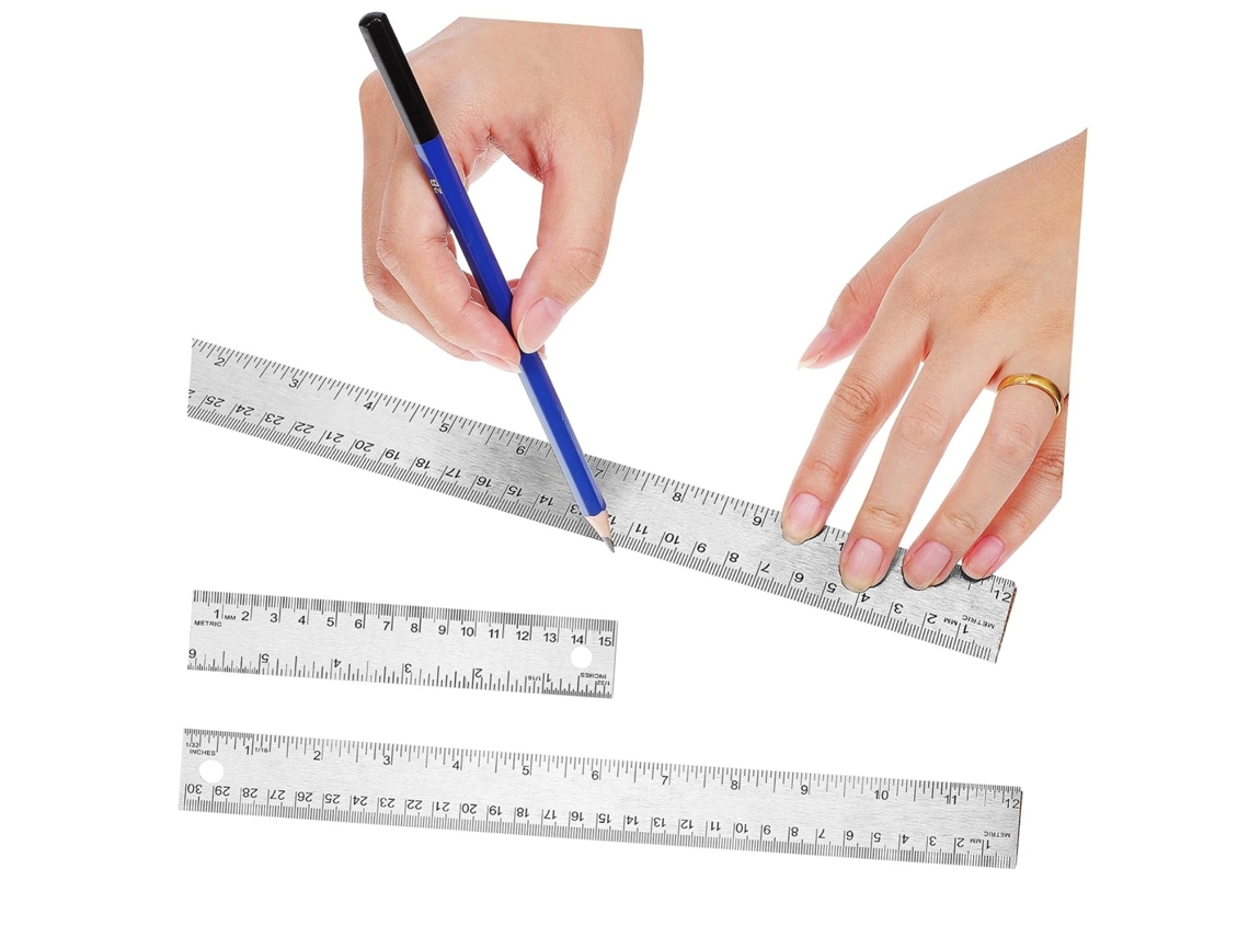 Lurelia Régua Metálica 30cm Com Escala Dupla E Base De Cortiça Para Escritório