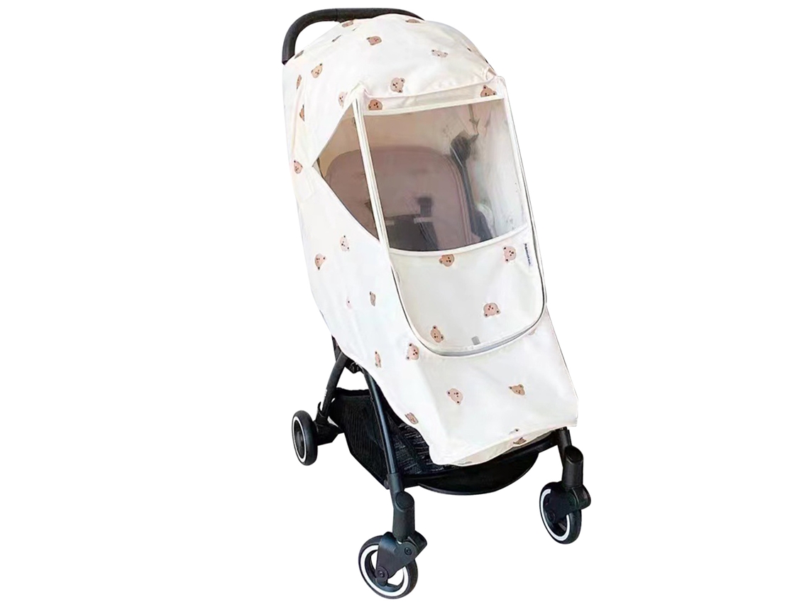 Mali capa de Chuva para Carrinho de Bebê Impermeável Antivento Padrão Urso Adorável Bege