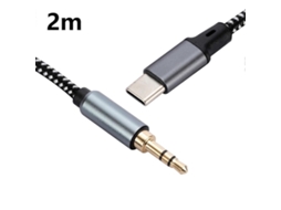 Cabo Adaptador de Áudio Usb c Macho para 3,5 Mm 2 M, Trançado, Conexão Fones Ouvido e Som Automotivo. AQUAFORGE