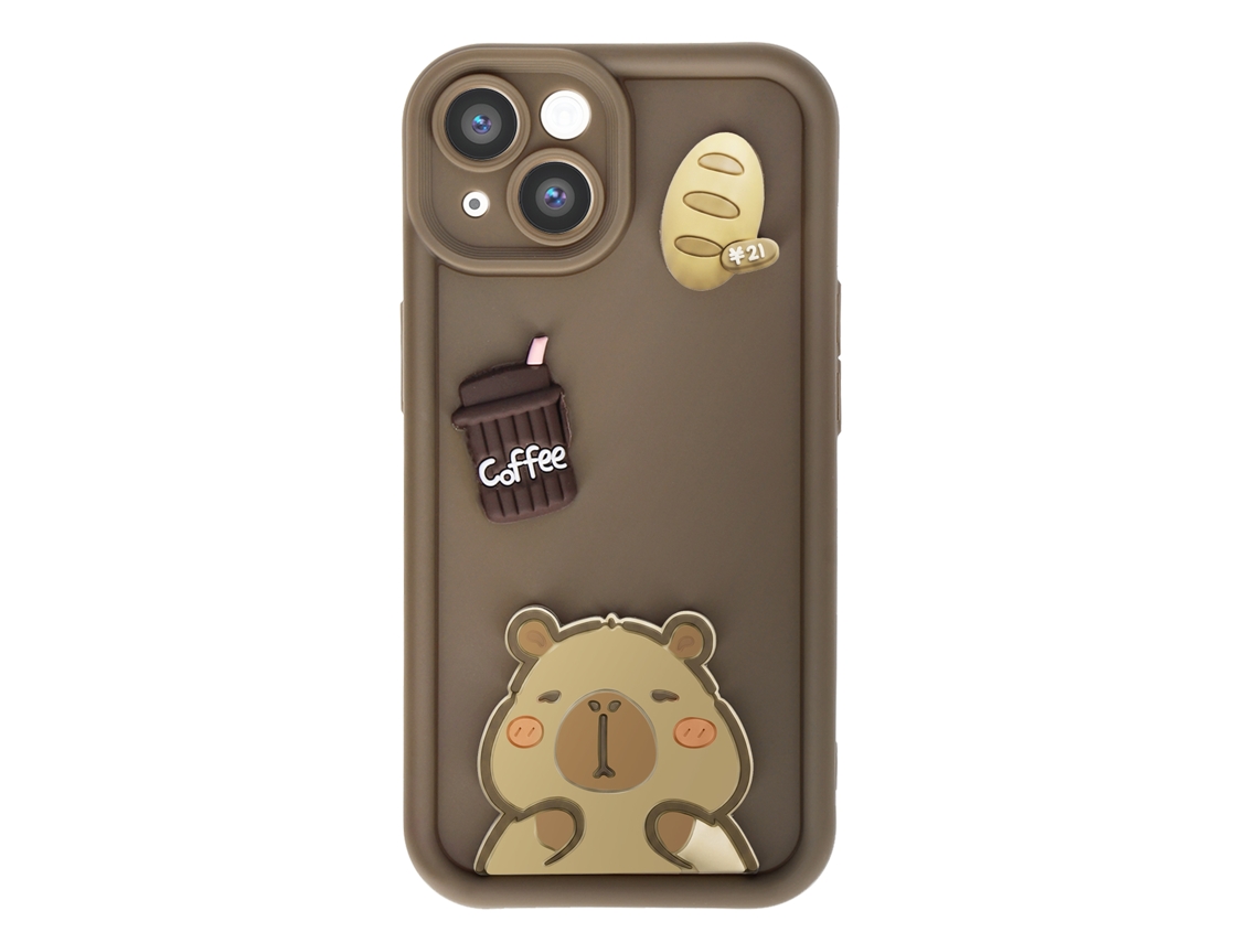 Capa Para Iphone 14 Com Motivos Capybara Kawaii Em 3d E Borda Elevada