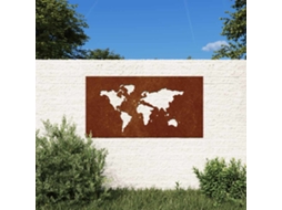 Vidaxl Decoração P/ Muro Jardim 105x55 Cm Aço Corten Design Mapa-múndi