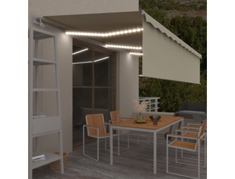vidaXL Toldo automático c/ estore/LED/sensor de vento 6x3 m cor creme