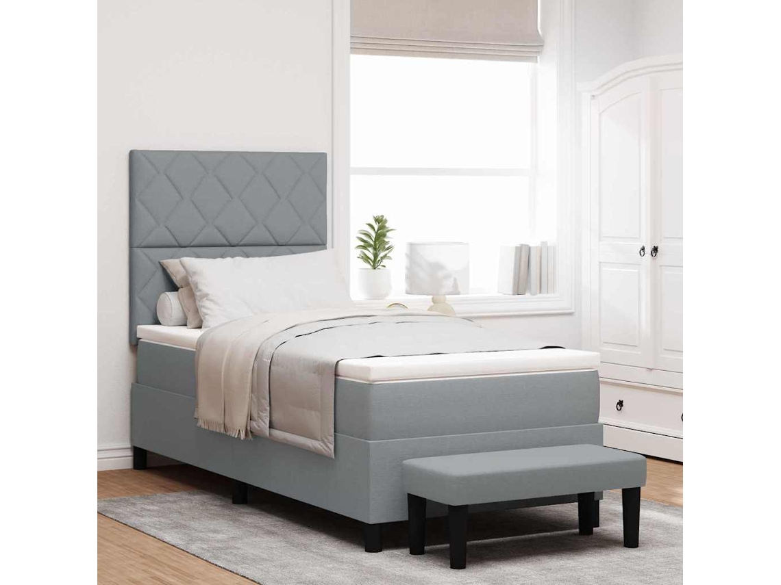 Vidaxl Cama Box Com Cabeceira Cinzento-claro 90 X 200 Cm Tecido