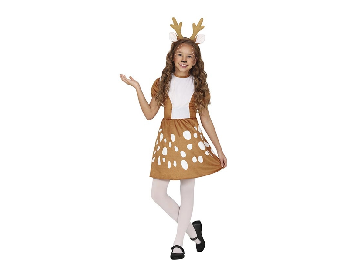 Fato de rena branca e marrom com vestido para menina