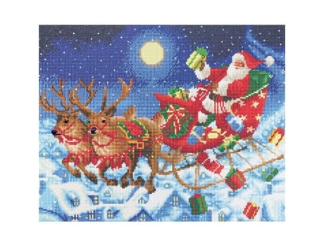 Kit De Quadro De Bordado Em Diamante 40x50cm Trenó Do Papai Noel Crystal Art