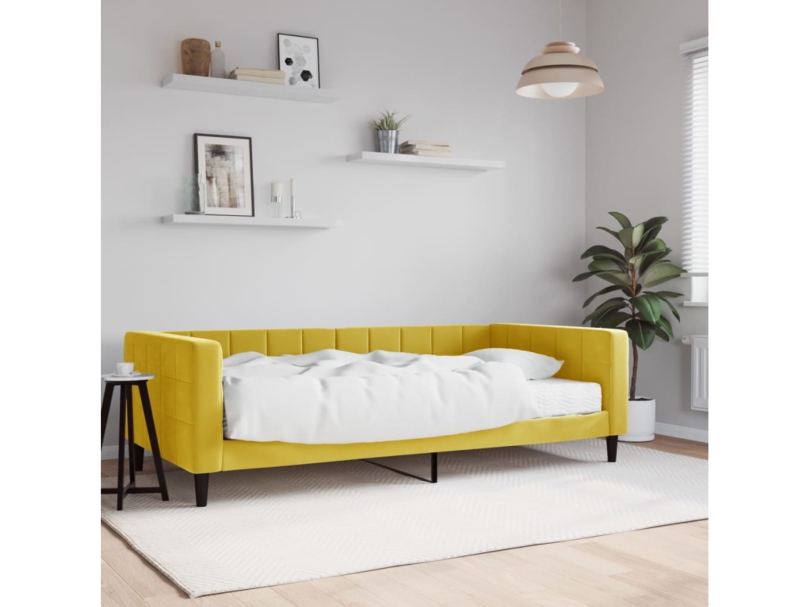 Sofá cama con colchón de 100x200 cm en terciopelo amarillo