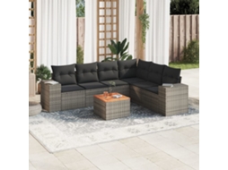 Vidaxl 7 Pcs Conjunto Sofás P/ Jardim C/ Almofadões Vime Pe Cinzento