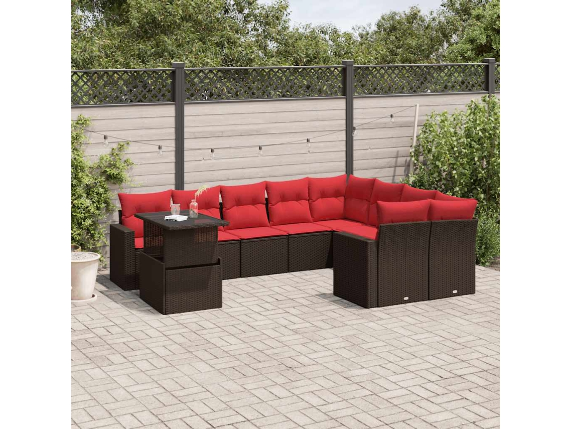 Vidaxl Conjunto De Sofá De Jardim Com 10 Peças E Almofadas Em Rattan Sintético Marrom
