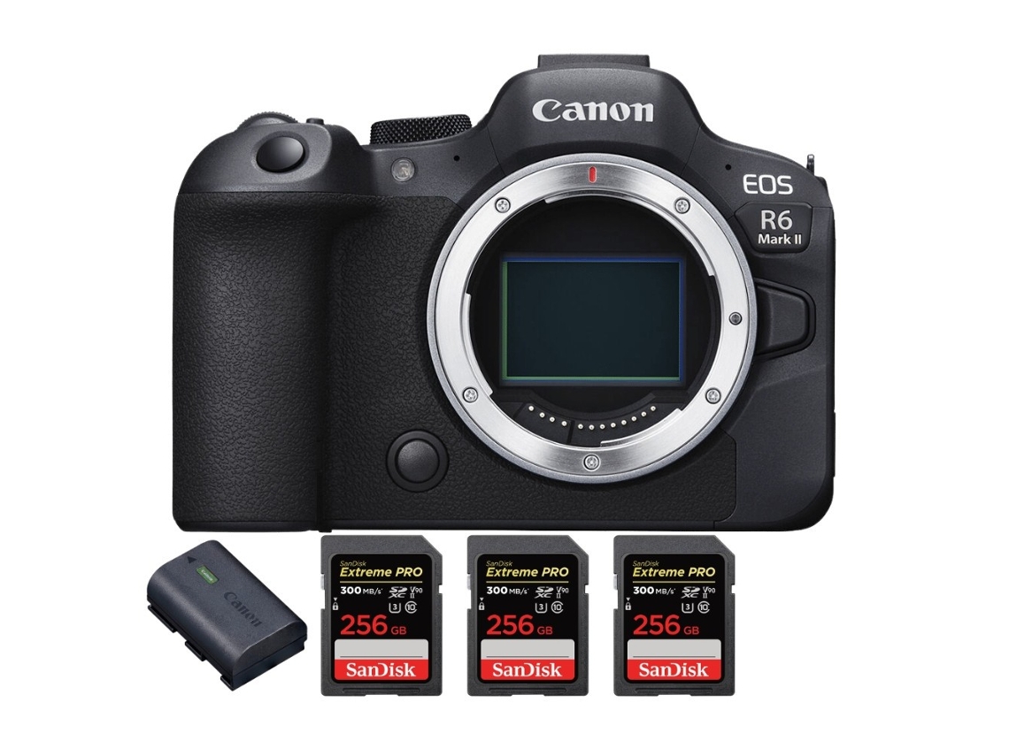 Eos R6 Mark Ii + 3 Sandisk 256gb Uhs ii 300mb/s + 1 Canon Lp e6nh Máquina Fotográfica Híbrida Full frame + Ebook Pricedirect CANON