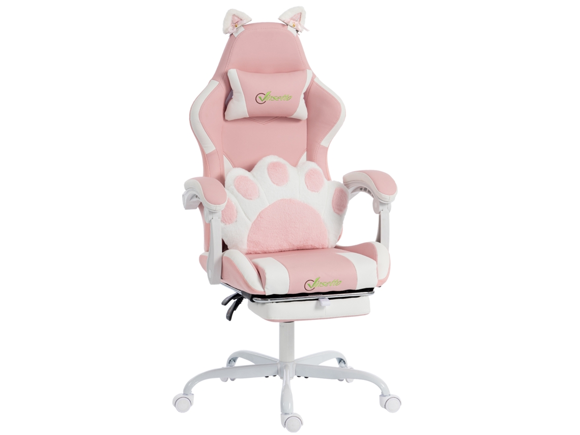Cadeira Gamer Ergonômica Com Apoio Pés, Cor Rosa