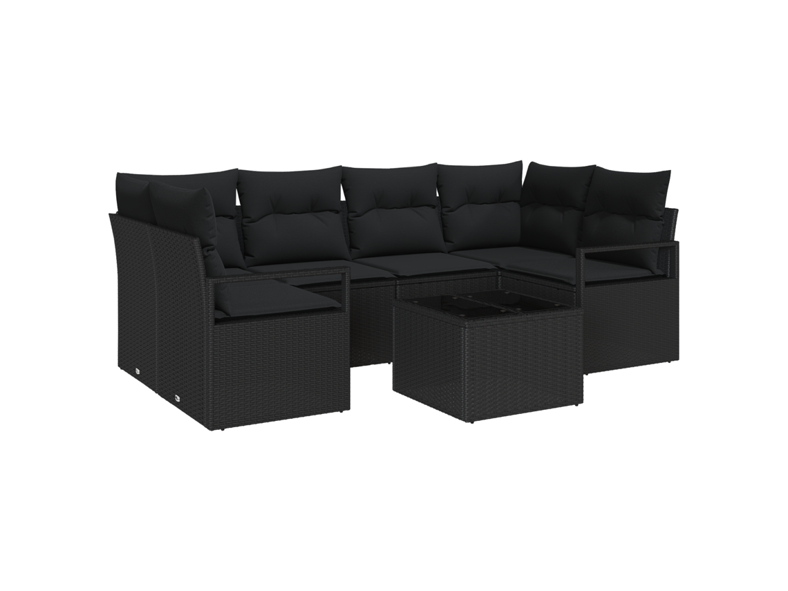 Conjunto 7 Sofá De Jardim Vidaxl Preto Vime Pe (234 X 122 X 85 Cm)