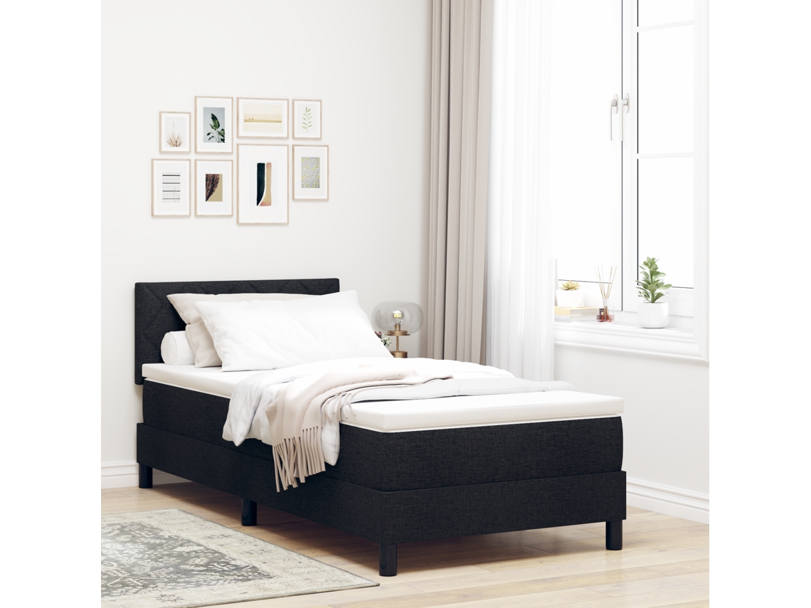 Cama Box Spring Com Colchão Led Preto 90x190 Cm Tecido