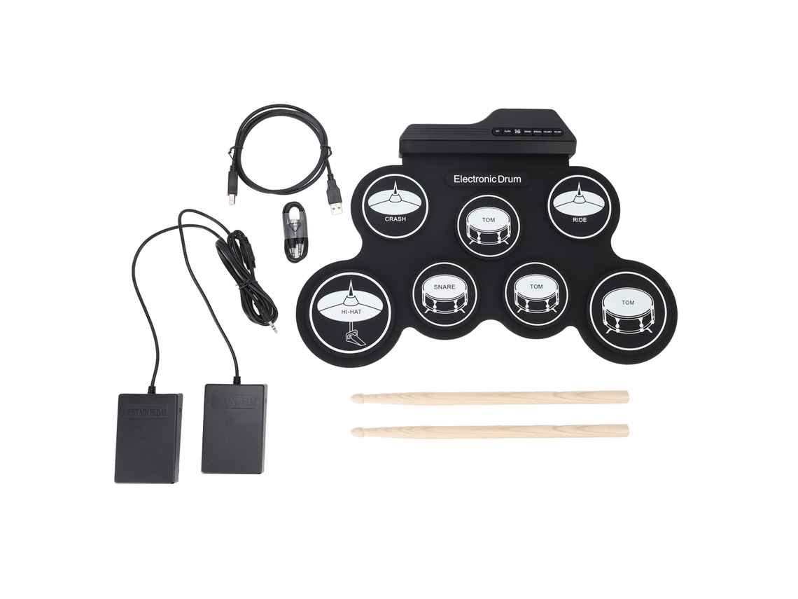 Mali bateria Eletrônica Portátil Usb Rolável Silicone para Iniciantes com Pedal e Metrônomo