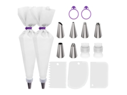 Suprimentos de Bolo para Assar com Sacos de Confeitar Reutilizáveis e Pontas Conversores Padrão Anéis de Silicone -Branco