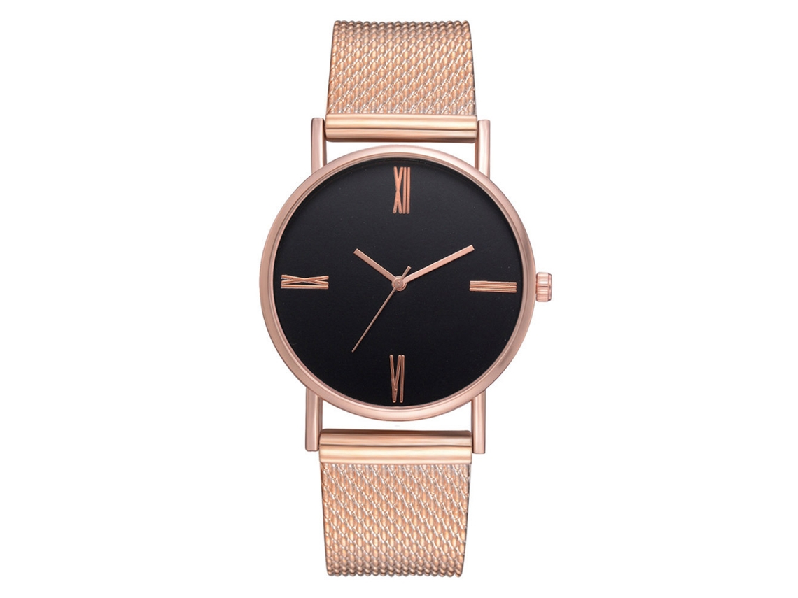 Relógio unissex de moda com movimento de quartzo e pulseira de metal (ouro rosa)