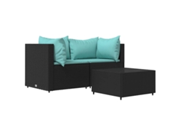 Maison Exclusive - 3 Pcs Conjunto Lounge De Jardim C/ Almofadões Vime Pe Preto