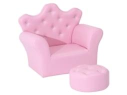 Sofá Infantil Rosa com Puff (princesas, Mini Sofá, Quarto/sala de Brinquedos)