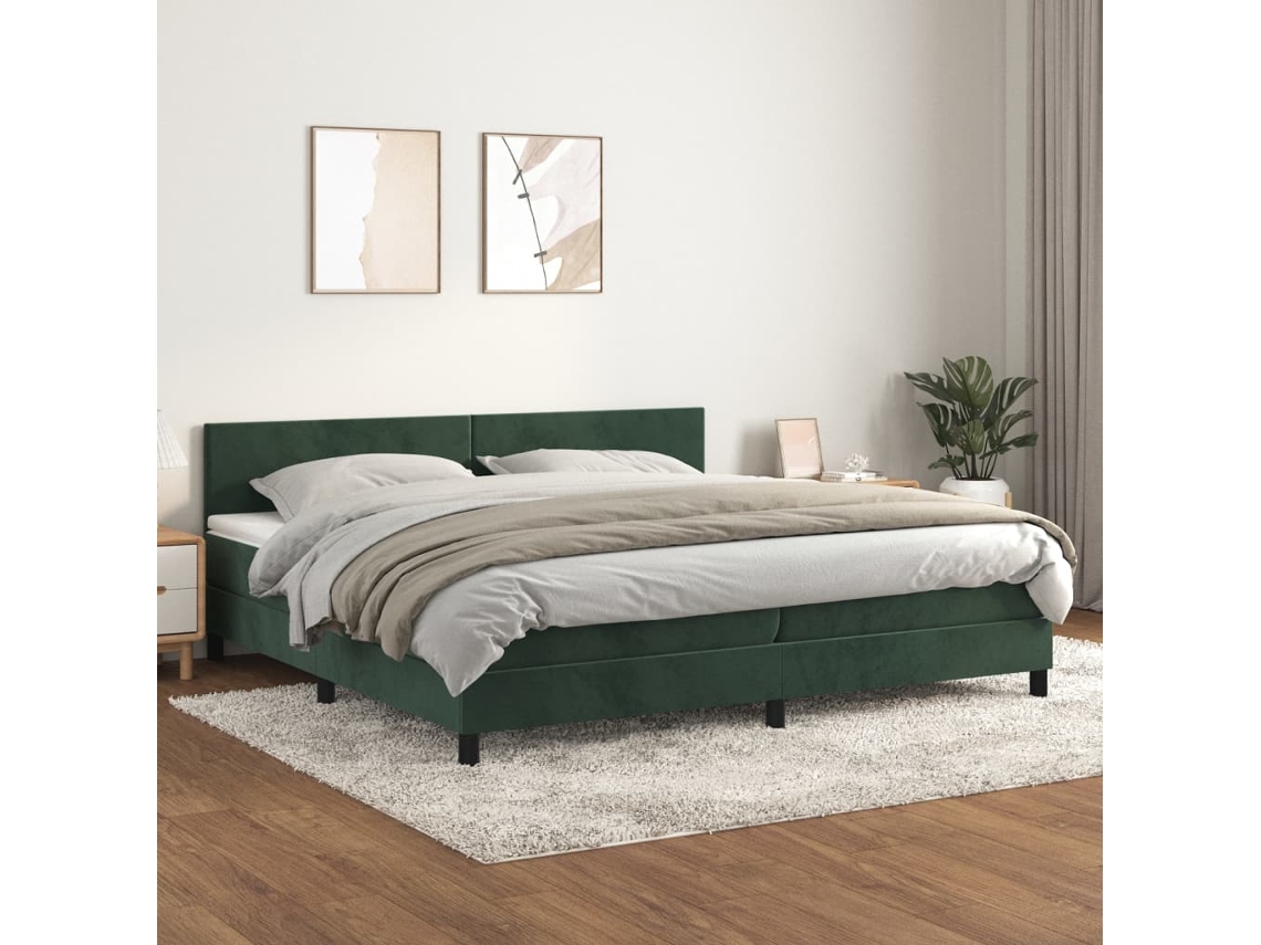 Cama Com Molas/colchão 200x200 Cm Veludo Verde-escuro
