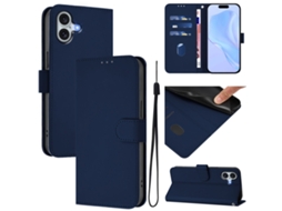 Capa De Couro Sintético Para Iphone 16 Plus - Toque Suave - Cor Sólida - Com Cordão