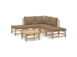 Maison Exclusive - 6 Pcs Conj. Lounge Jardim Bambu Almofadões Cinzento-acastanhado