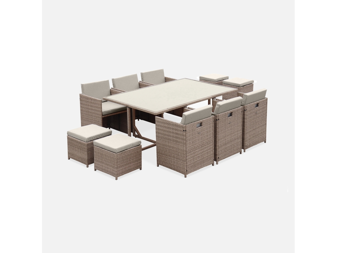 Conjunto De Jardim Com Mesa Em Tecido De Resina Com 10 Cadeirões, Bege E Bege
