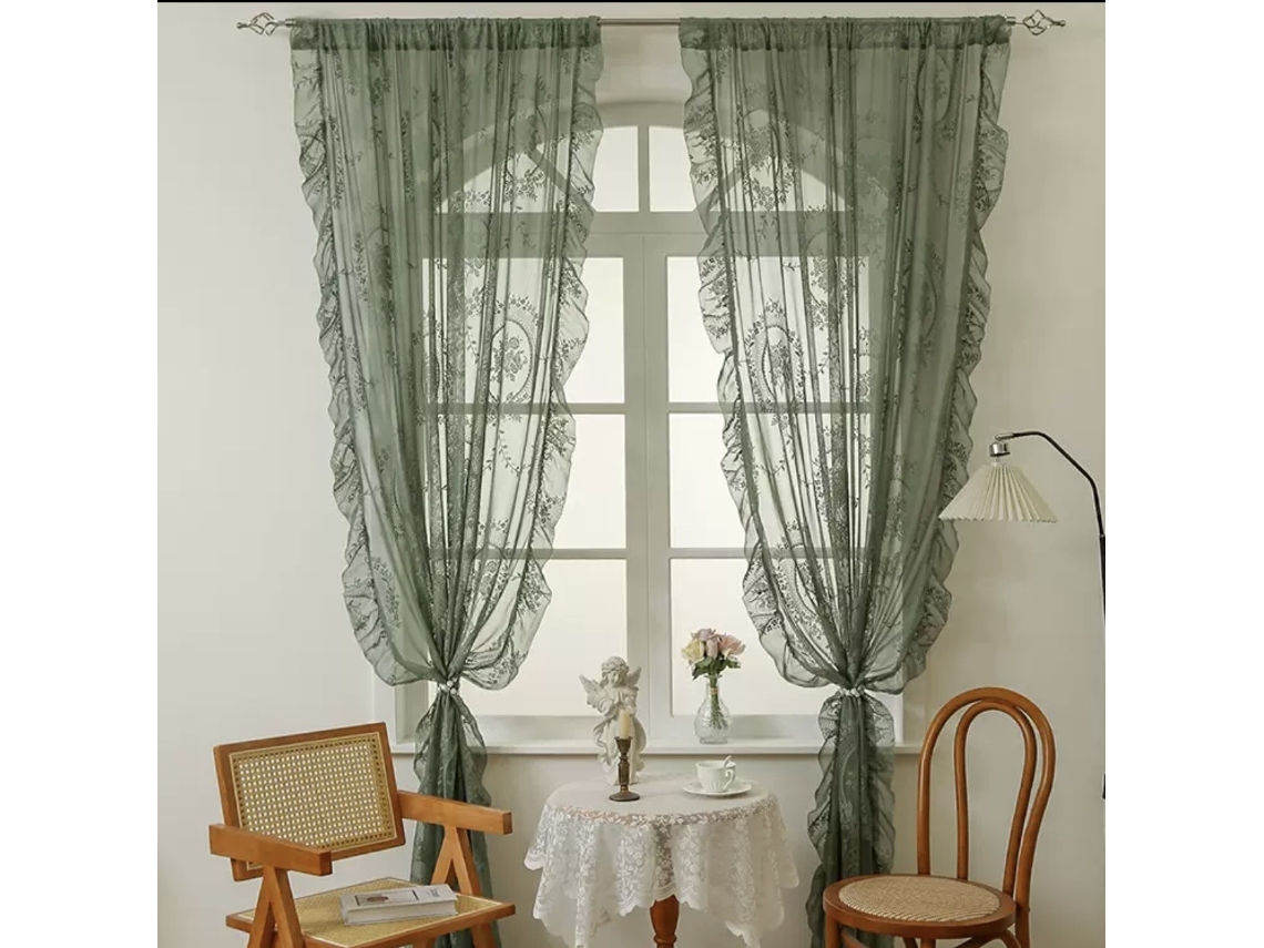 French Country Style Lace Curtains, Vintage Ruffled Curtains, Suitable For Bedrooms And Living Rooms (140x160cm)