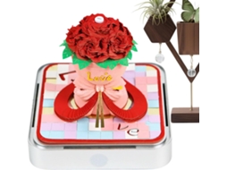 Calendário 3D em formato de moeda até 2026 e bloco de notas 3D com estampa de rosas.