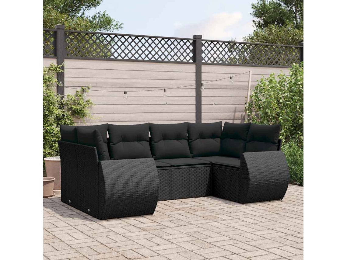 Vidaxl 6 Pcs Conjunto Sofás De Jardim C/ Almofadões Vime Pe Preto