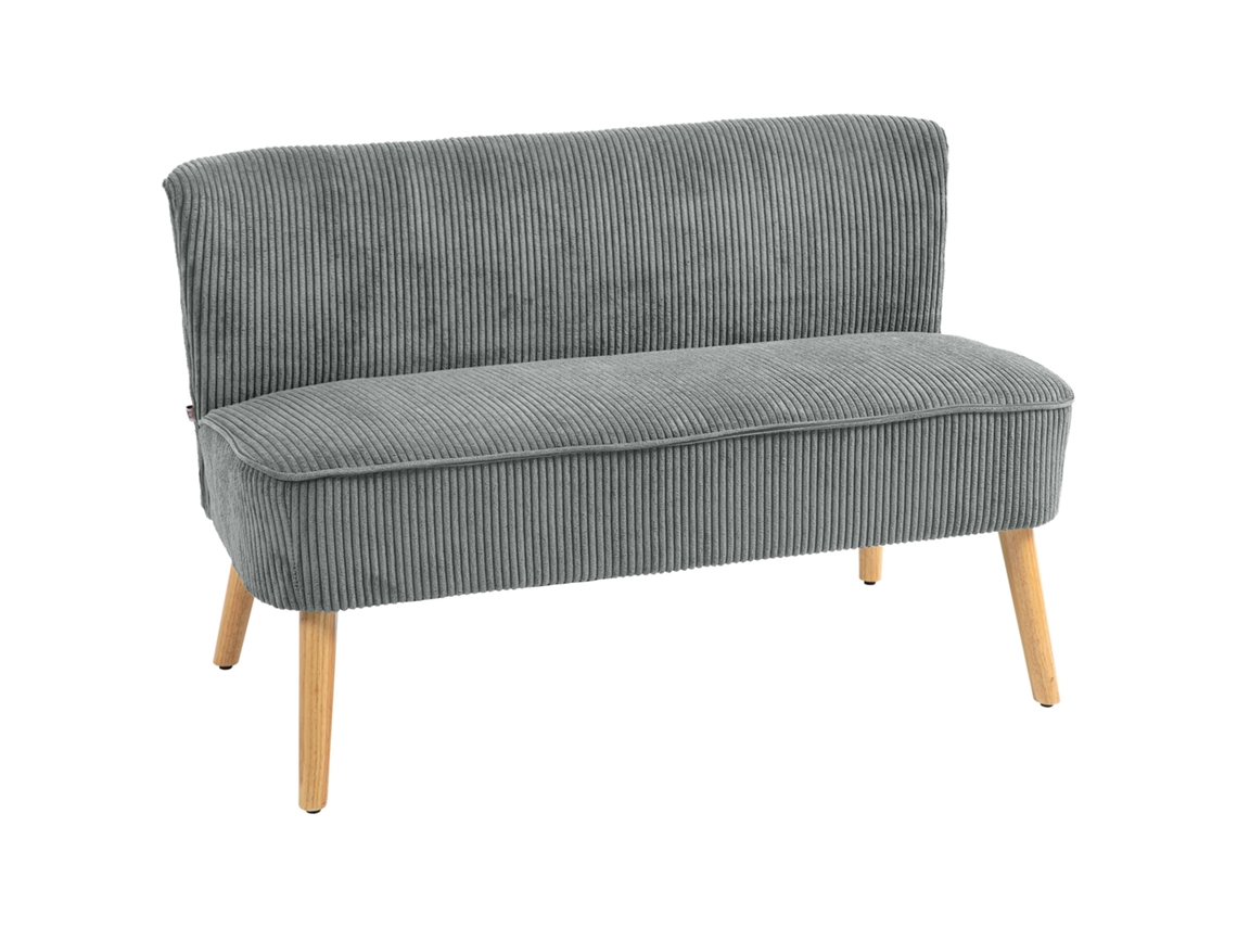 Sofá 2 Lugares, Madeira, Poliéster Aveludado, Espuma, 117x56,5x77cm, Cinza.