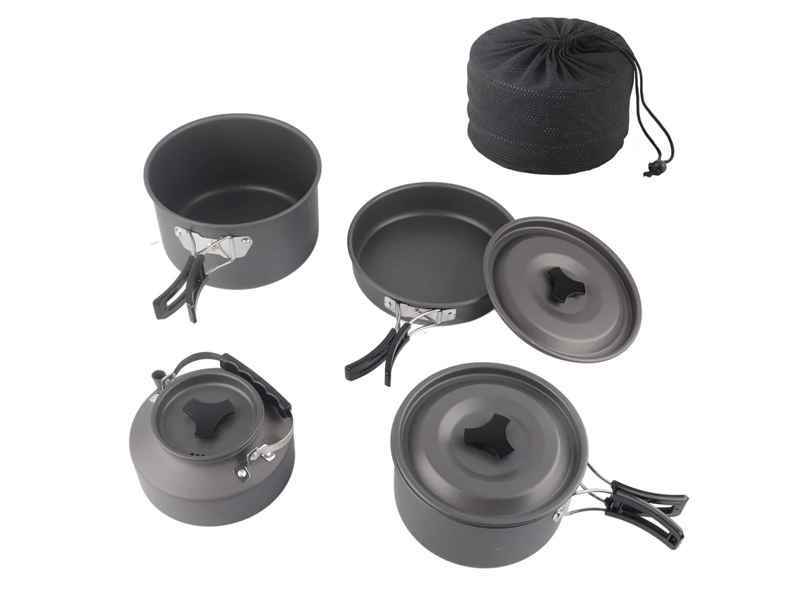Conjunto de panelas para camping ao ar livre, portátil, leve, com chaleira e frigideira S/MARCA