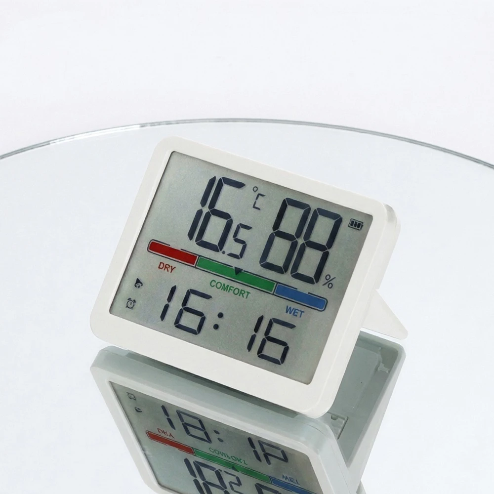 (branco) Despertador Digital Com Visor De Temperatura E Umidade, Alimentado Por Bateria.