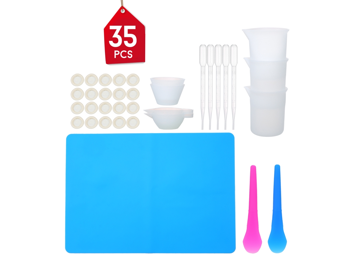 Kit De 35 Ferramentas Para Resina Diy: Copo De Medição, Paletas De Mistura, Dedos De Borracha E Tapete De Silicone