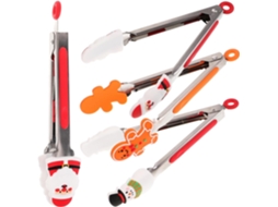 Conjunto Abaodam Com 4 Pinças Multifuncionais Para Churrasco Em Aço Inoxidável E Silicone, Design Natalino, Duráveis