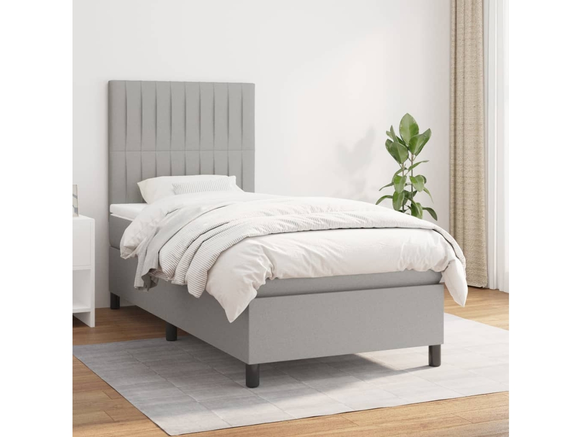 Cama com molas/colchão 90x200 cm tecido cinza-claro