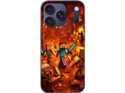 Capa Para Celular Compatível Com Apple Iphone 17 Pro. Cena De Batalha De Jogo De Blocos Em Uma Caverna Em Chamas Com Fantasmas Voadores E Monstros Fla