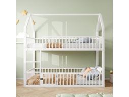 Cama Beliche Infantil 90x200 - Cama Dupla Metálica, Design Loft, Com Escada E Porta Pequena - Branco