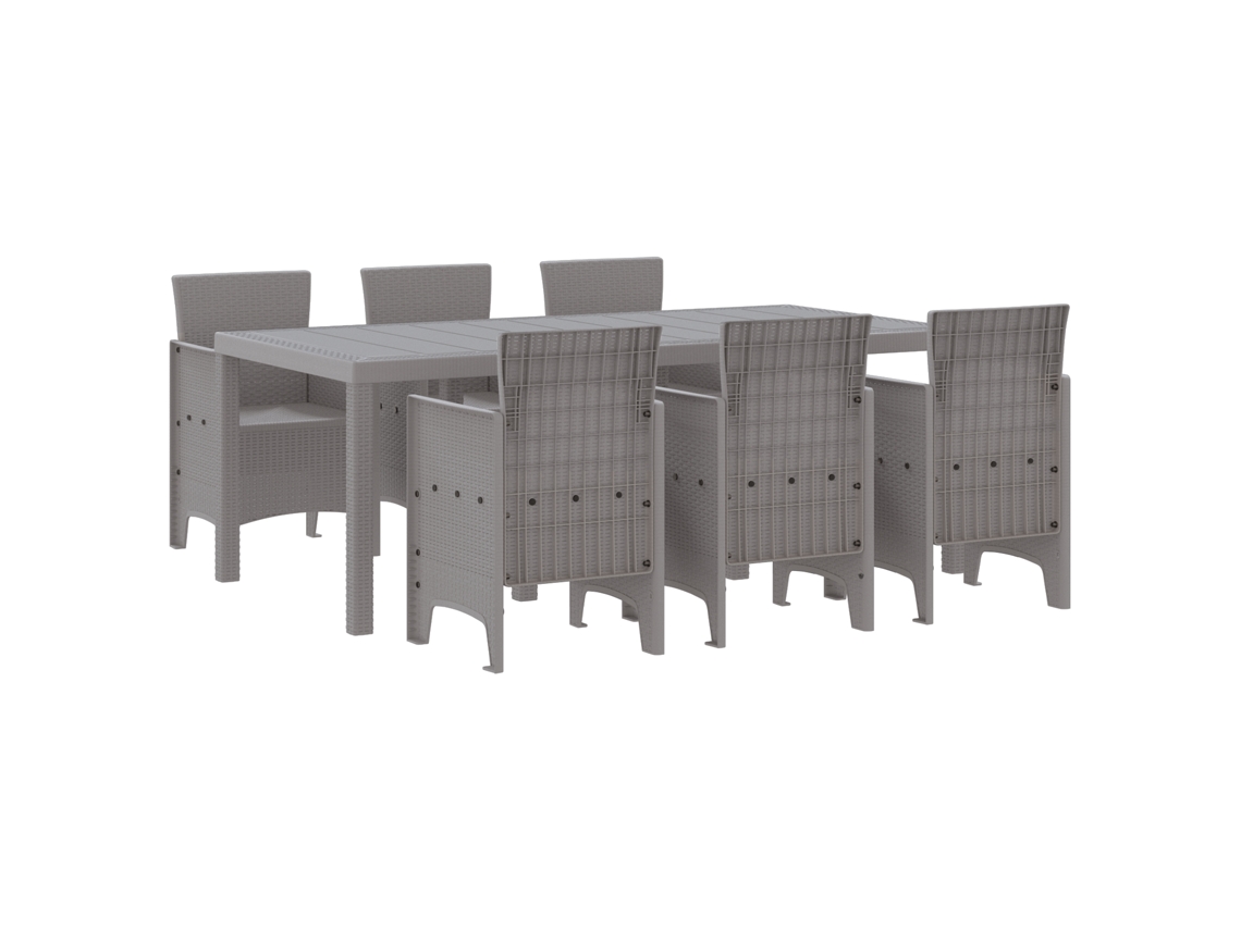 Conjunto 7 Jantar Ao Ar Livre Vidaxl Cinzento-claro Polipropileno (200 X 100 X 73 Cm)
