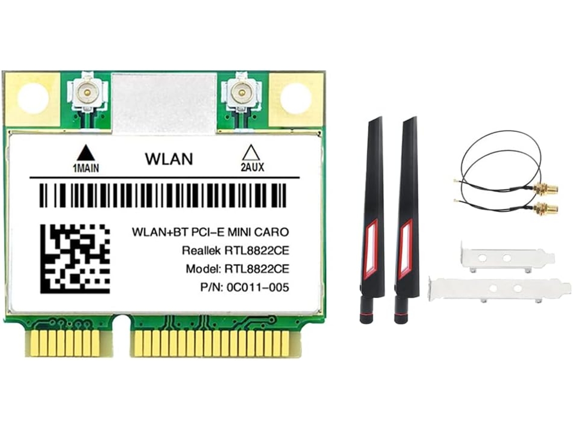 Placa de Rede Rtl8822ce Wifi + Kit de Antena 1200mbps 2.4g+5ghz 802.11ac Mini Pcie SFUSHOS