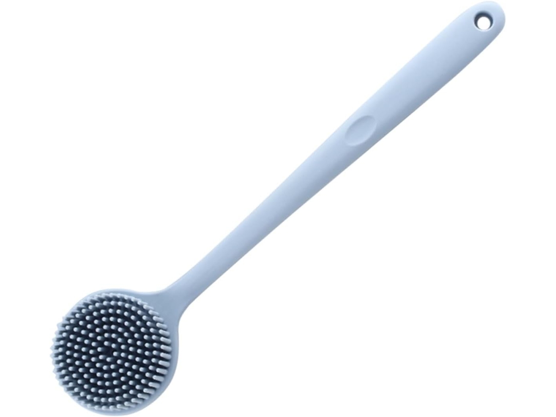 Escova De Silicone Esfoliante Para O Corpo, Ideal Para Escovação A Seco E Massagem Cabo Longo Ergonômico, Azul Acessório