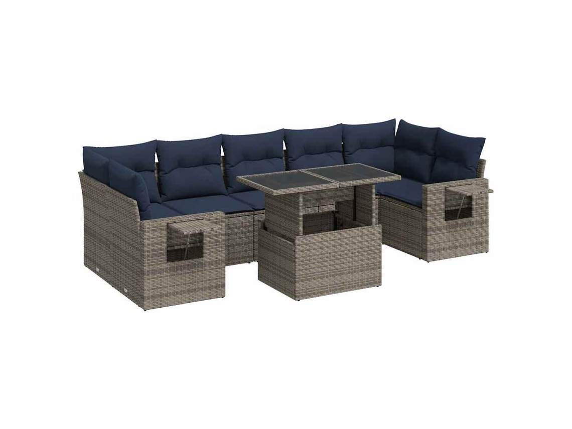 Conjunto de 8 Sofás Jardim com Almofadões Vime Pe/acácia Cinzento MAISON EXCLUSIVE