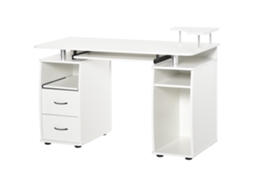 Mesa de Computador 120x55x85cm branca com 2 gavetas, prateleiras, bandeja para teclado, suporte para monitor e CPU S/MARCA