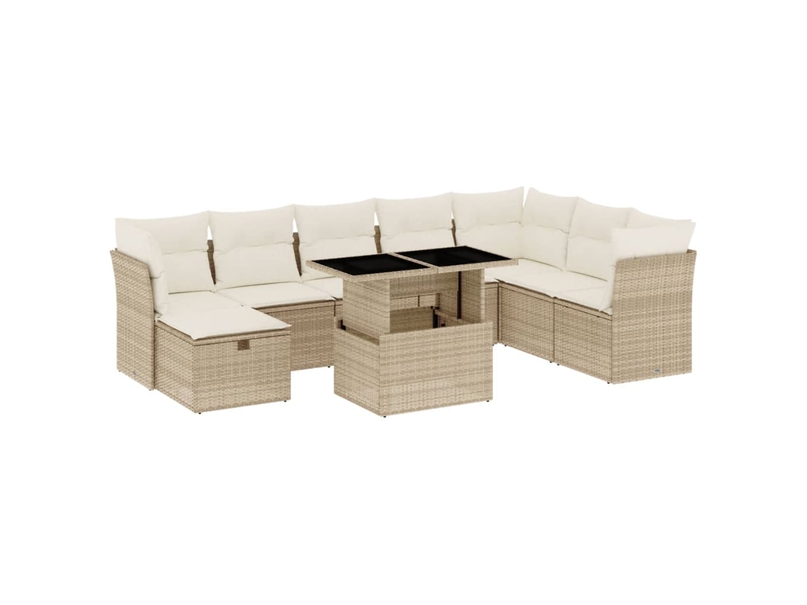 Conjunto de 9 Sofás para Jardim com Almofadões Vime Pe Bege MAISON EXCLUSIVE (90x200 cm)