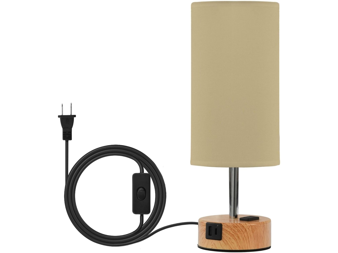 Abajur De Mesa Yuiboo Estilo Fazenda Na Cor Cáqui Sólido Luminária Toque Com 3 Níveis Intensidade E Portas Usb C A