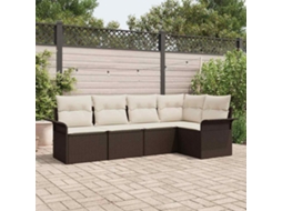 Vidaxl Conjunto De Sofá De Jardim 5 Unid. Castanho Vime Pe